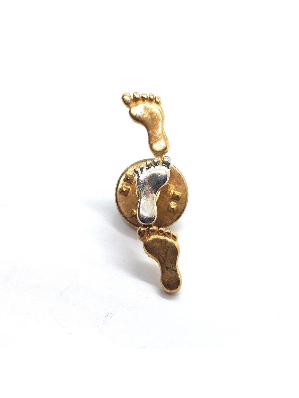 Footprints Pin Gold Silver Tone Inspirational Religious Faith Vintage Brooch